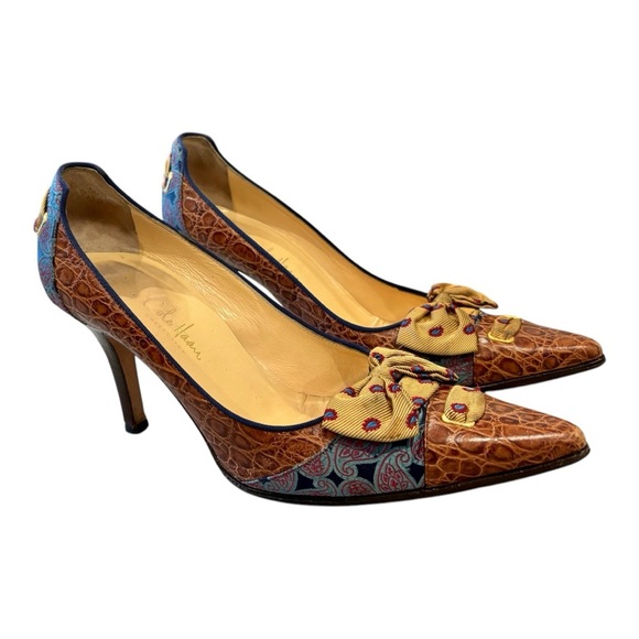 Cole Haan Shoes - Cole Haan Collection Angelica Croc Print Leather Paisley Bow Pumps Size 7.5